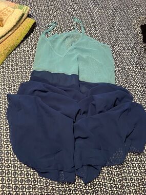 Light Teal and Navy Two-Tone Spaghetti Strap cover-up/dress